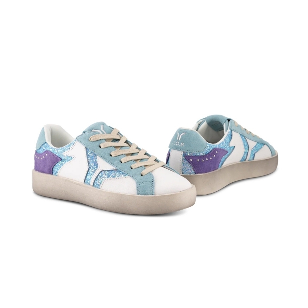 C.O.B.Play Womens Leather Sneaker in retro blue with glitter wing - Picture 4 of 6